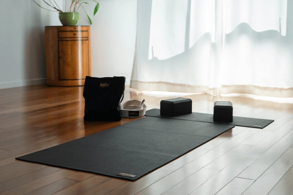 YogaMatXT with extension - extra-long  and extra padding eco yoga mat made in California. California-made yoga mat - eco-friendly non-slip mat.